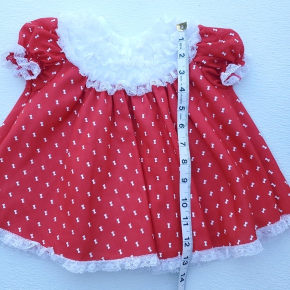 Vintage Bryan Dress Short-sleeve Ruffles & Lace Red|White Baby Girls 6 Month - Picture 5 of 6